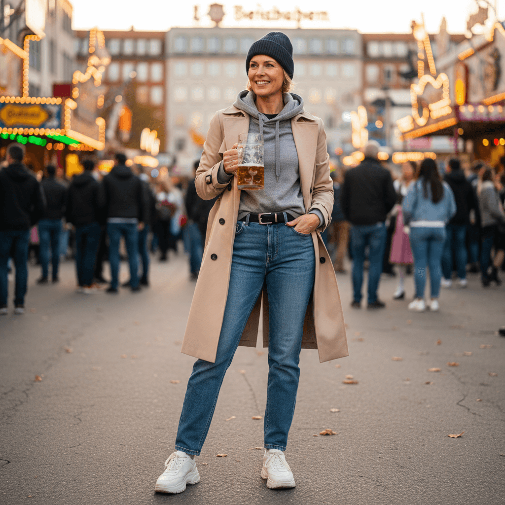 Festlicher Trenchcoat-Look: Sportlich durch die Feiertage – Tragebild